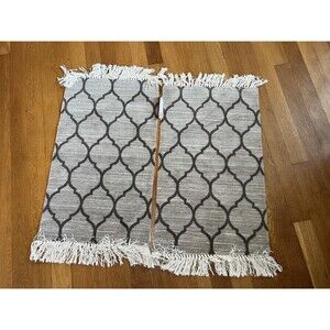 Bacova Antiqua Decorative Accent Rugs Set of 2 19x32 Quatrefoil Beige Fringe